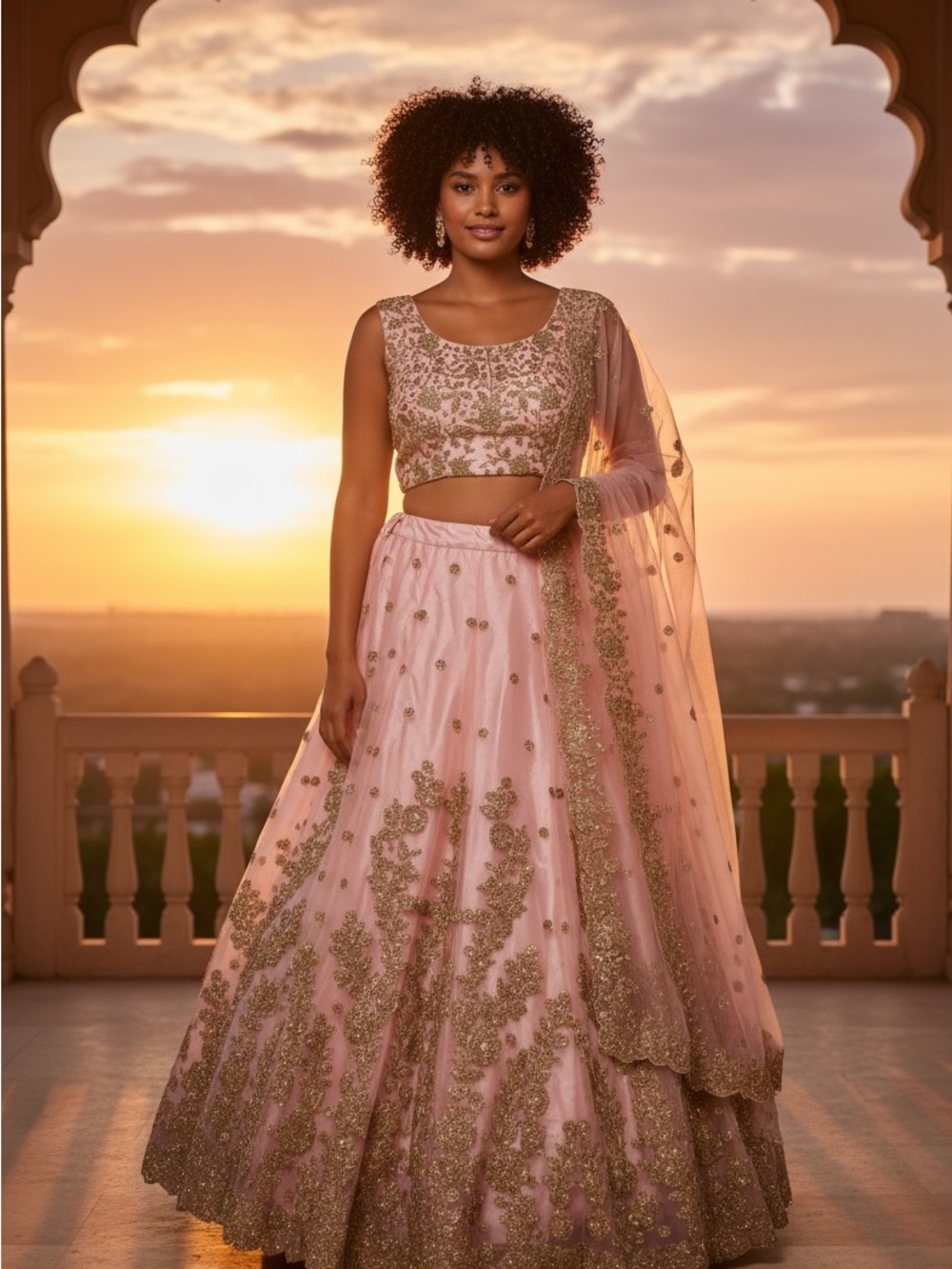 Blush Pink Embellished Lehenga Dress